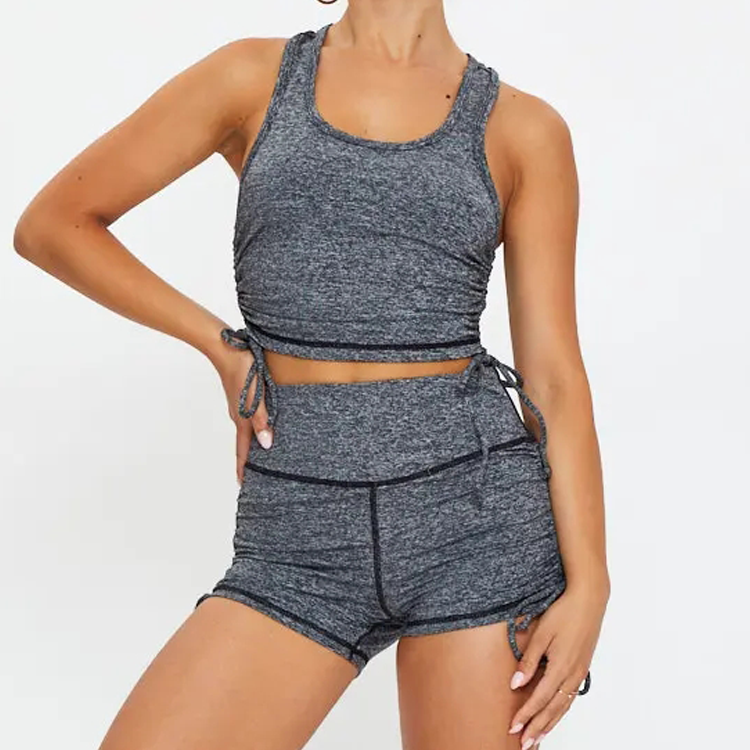 Sexy Active Crop Top Ruched Sides Four Way Stretch Crop Tank Top For Women