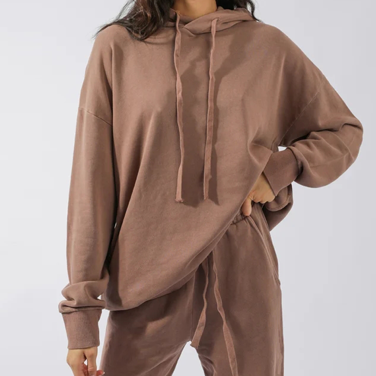 Fashion Style Oversize 100%Cotton Gym Drawstring Hoodie For Women With Side Pockets detail pictures