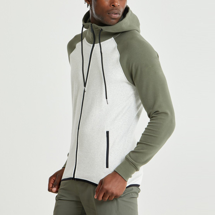 Wholesale Customize Color Panel Design Workout Slim Fit Full Zip Up Men Hoodie detail pictures