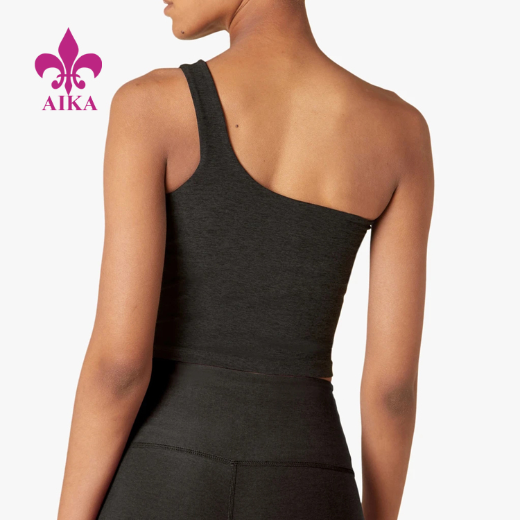 High Quality Slim Fit High Stretch Lightweight One Shoulder Crop Tank Top for Women detail pictures