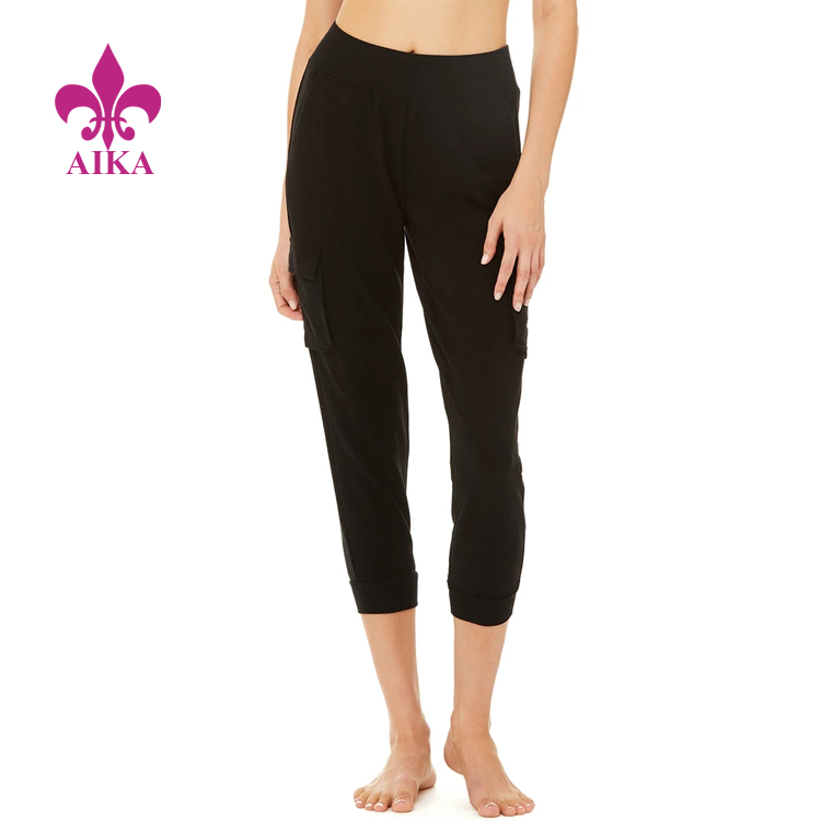 Women Sports Wear Casual Fit Comfy French Terry 7/8 High Waist Cargo Sweat Pants