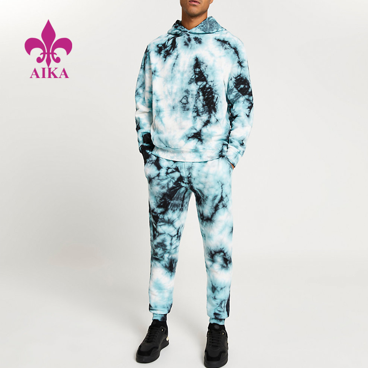 Custom Fashion Workout Clothing 100% Cotton Tie Dye Hoodie Trakcusit Set For Men