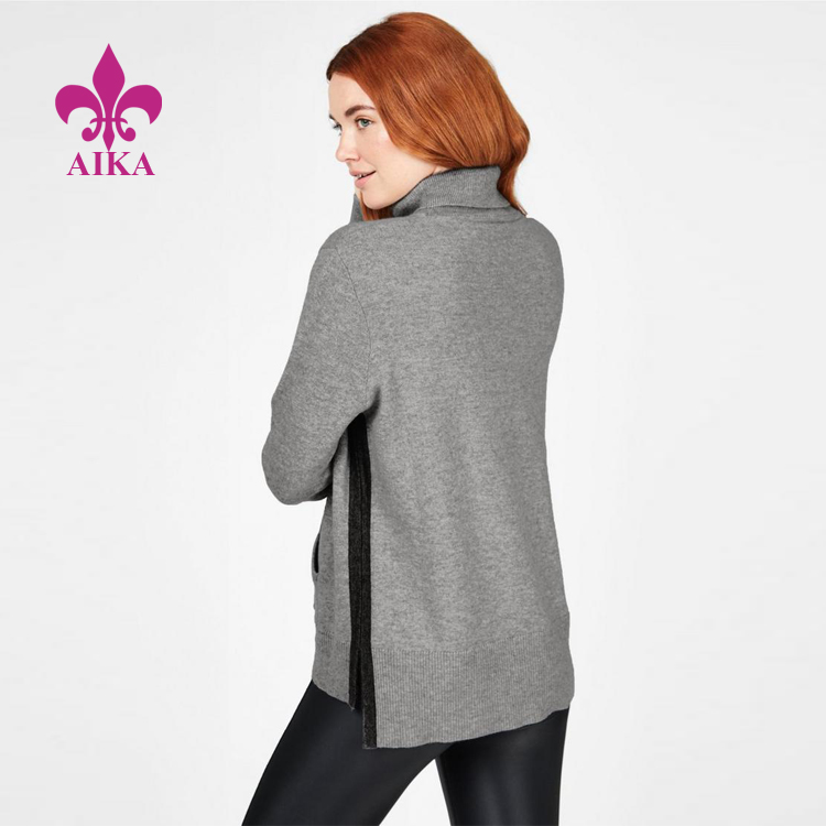 Factory Price Gym Yoga Wear -
Women Sports Wear Fashion Design High Neck Side Slits Keep Warm Cozy Style Hoodie – AIKA detail pictures