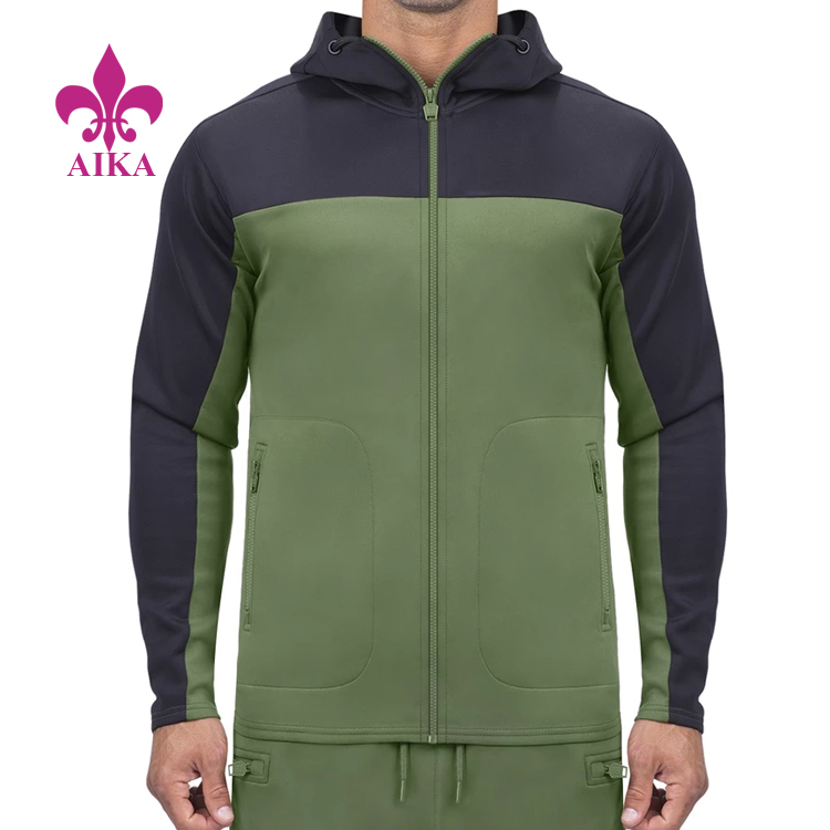 Colors Panel Zipper Pockets Custom Sports Hoodie Compression Gym Wear For Mens