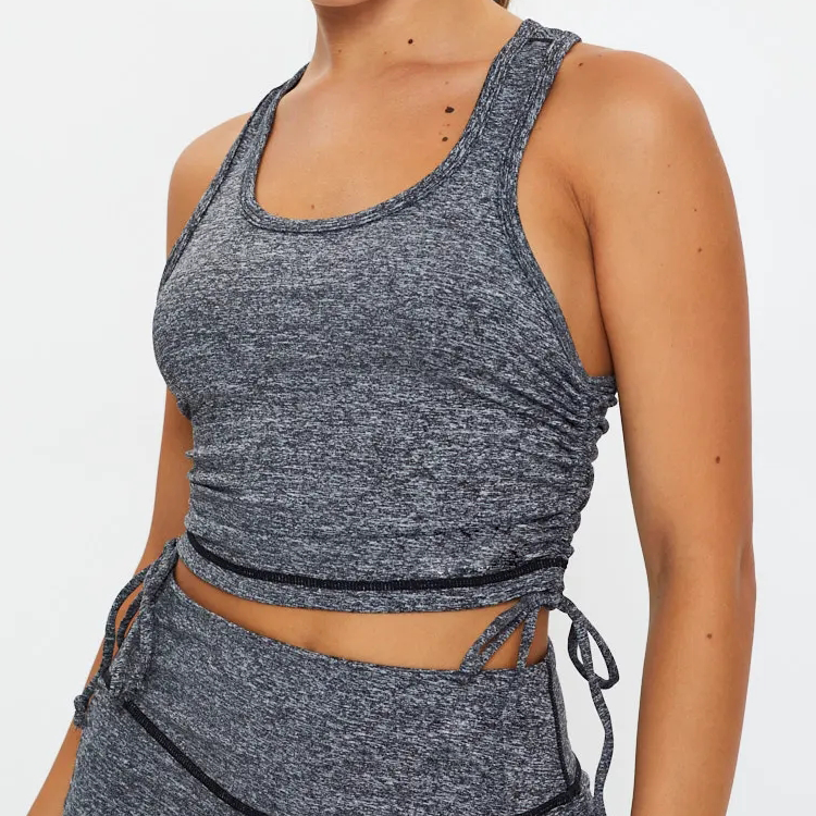Sexy Active Crop Top Ruched Sides Four Way Stretch Crop Tank Top For Women detail pictures