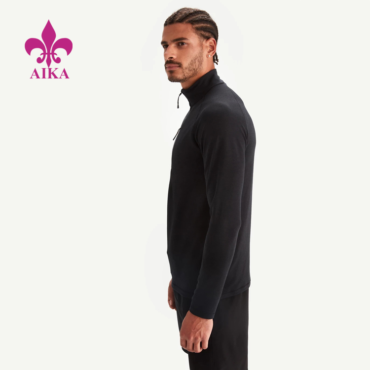 Custom Sports Wear Stylish Athletic Quarter Zip Stand Up Collar Easy Fit Long Sleeve Top