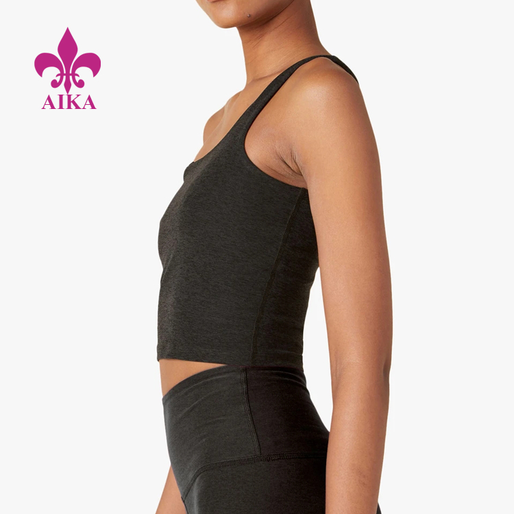 High Quality Slim Fit High Stretch Lightweight One Shoulder Crop Tank Top for Women detail pictures
