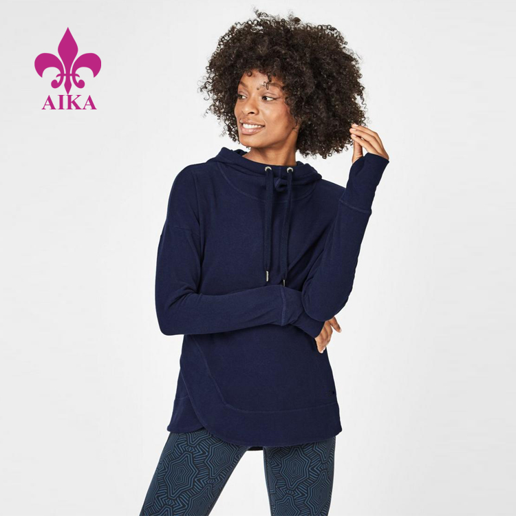 Wholesale Custom Blank Cosy Style Thumb holes Split Hem Loose Fitting Women Hoodies Sweatshirts