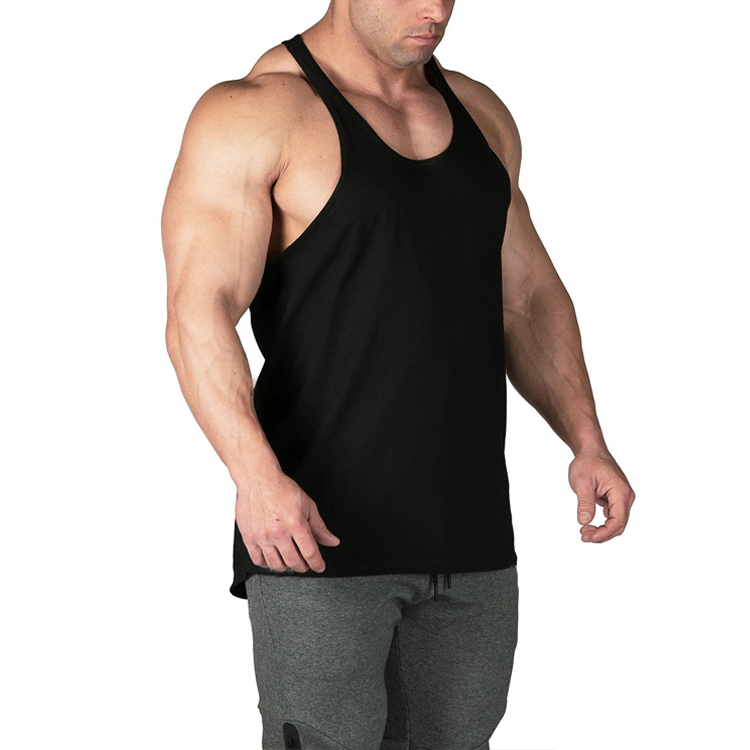 Hot Sale Logo Printing Quick Dry Polyester Spandex Fitness Tank Top For Men detail pictures