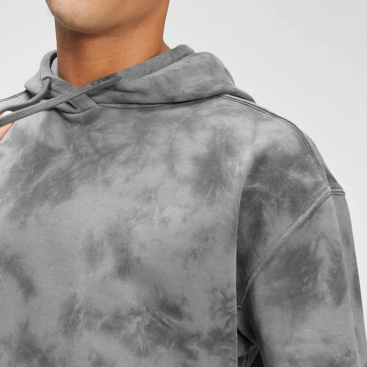 China Wholesale Rib Cuff Breathable Gym Tie Dye Hoodie For Men With Pocket detail pictures