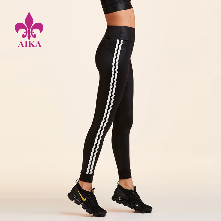 Factory supplied Yoga Legging Manufacturer – High Quality Custom Women Sports Wear Slim Fit Zig Zag Trimming Yoga Sports Leggings – AIKA detail pictures