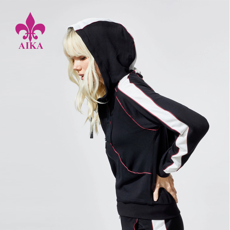 High Quality Custom Women Sports Wear Soft French Terry Side Stripe Hoodie Jacket