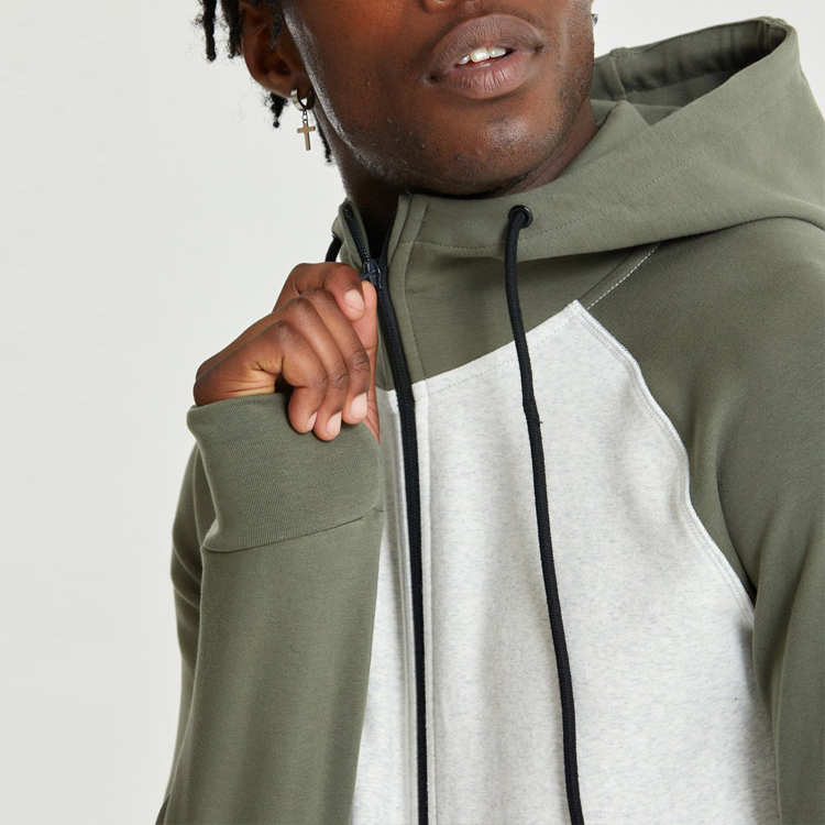 Wholesale Customize Color Panel Design Workout Slim Fit Full Zip Up Men Hoodie detail pictures