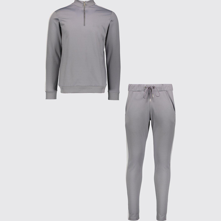 OEM Top Quality Quarter Zip Contrast Color Polyester Spandex Slim Fit Tracksuit For Men detail pictures