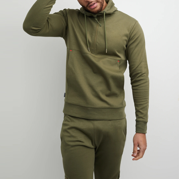 OEM Wholesale Front Quarter Zip Cotton Plain Workout Hoodie For Men