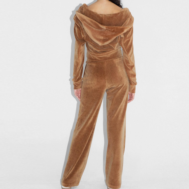 Wholesale Custom Design High Waist Breathable Sweatsuit Velour Tracksuit For Women detail pictures