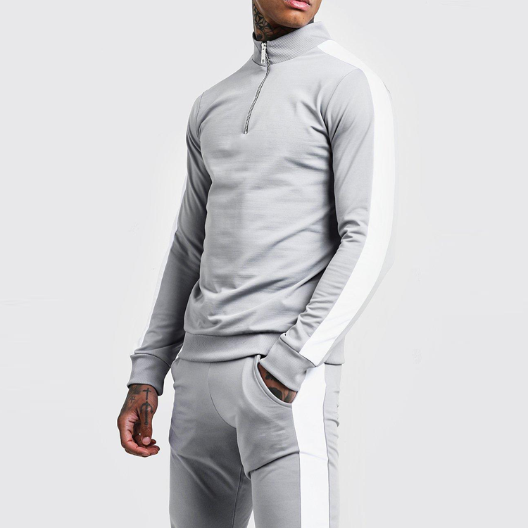 OEM Top Quality Quarter Zip Contrast Color Polyester Spandex Slim Fit Tracksuit For Men detail pictures