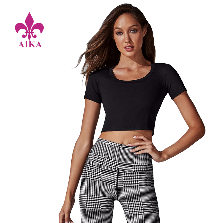 New Design Custom Wholesale UV Protection Slim Sports Yoga Fitness Cute Crop Top T-shirt