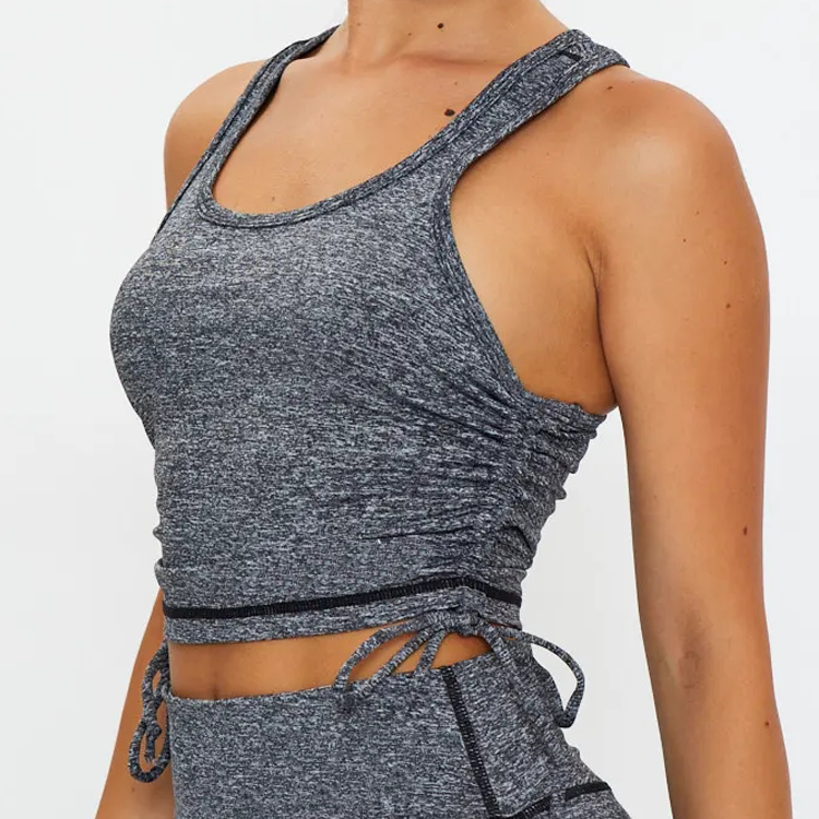 Sexy Active Crop Top Ruched Sides Four Way Stretch Crop Tank Top For Women detail pictures