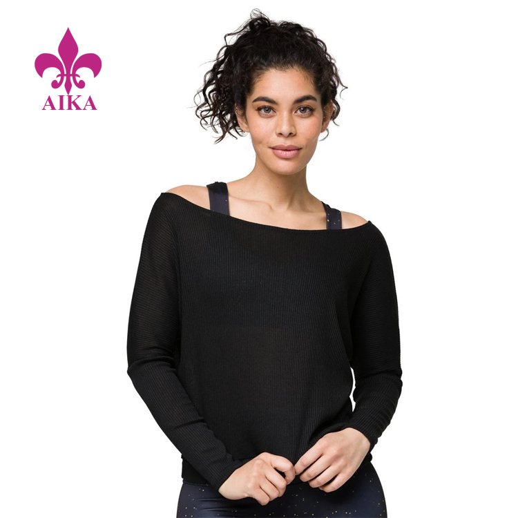 Women Sports Wear Loose Fit Breathable Off Shoulder Long Sleeve Top Gym Yoga T-shirt