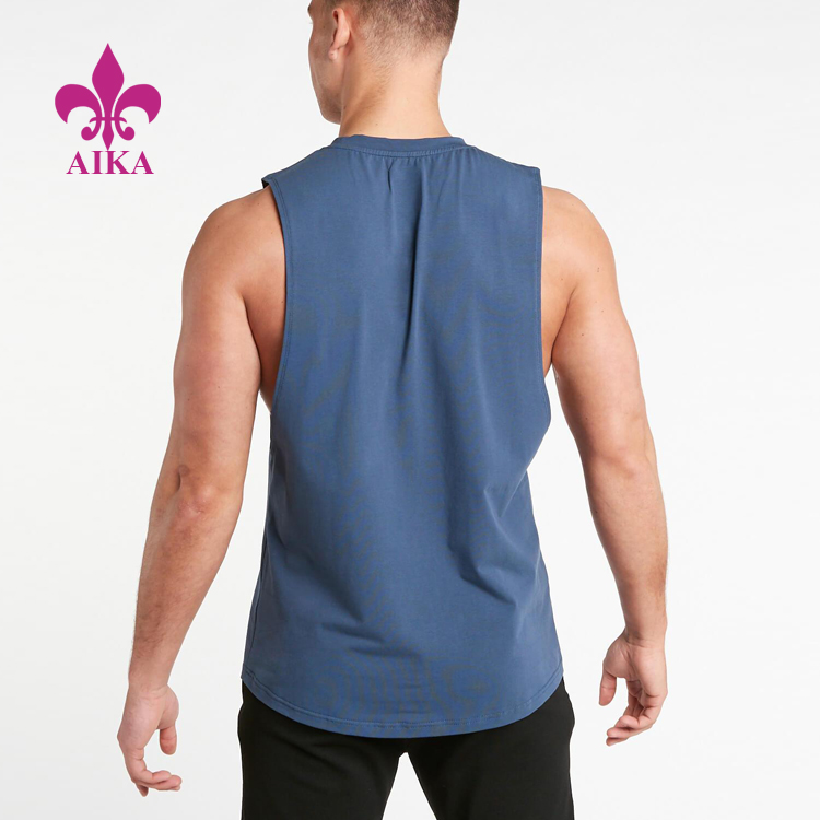 Custom Logo Printing Loose Fit O-Neck Cotton Spandex Sport Tank Top for Men detail pictures