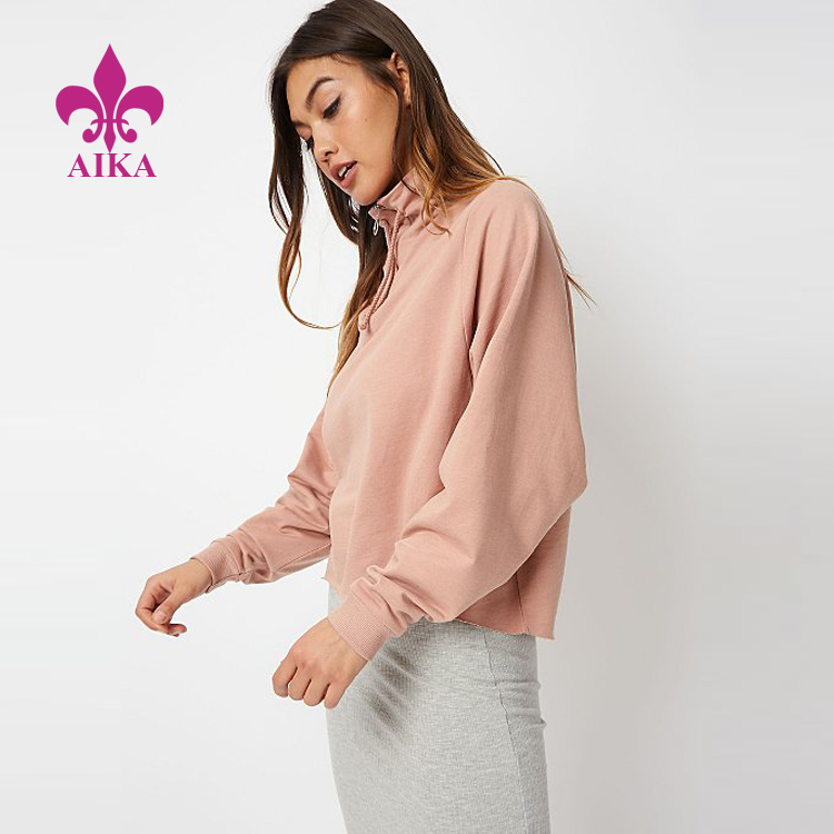 Wholesale women hoodies oversize stand collar gym fitness wear running pullover sweatshirt