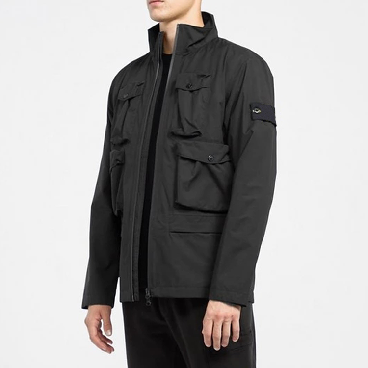 100% Polyester Windproof Full Zip High Neck Fitness Gym Jacket For Men detail pictures