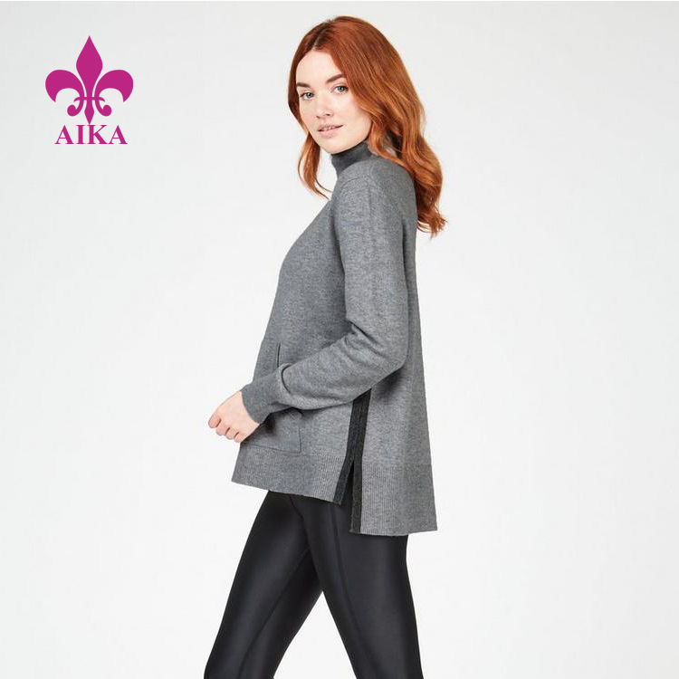 Factory Price Gym Yoga Wear -
Women Sports Wear Fashion Design High Neck Side Slits Keep Warm Cozy Style Hoodie – AIKA detail pictures