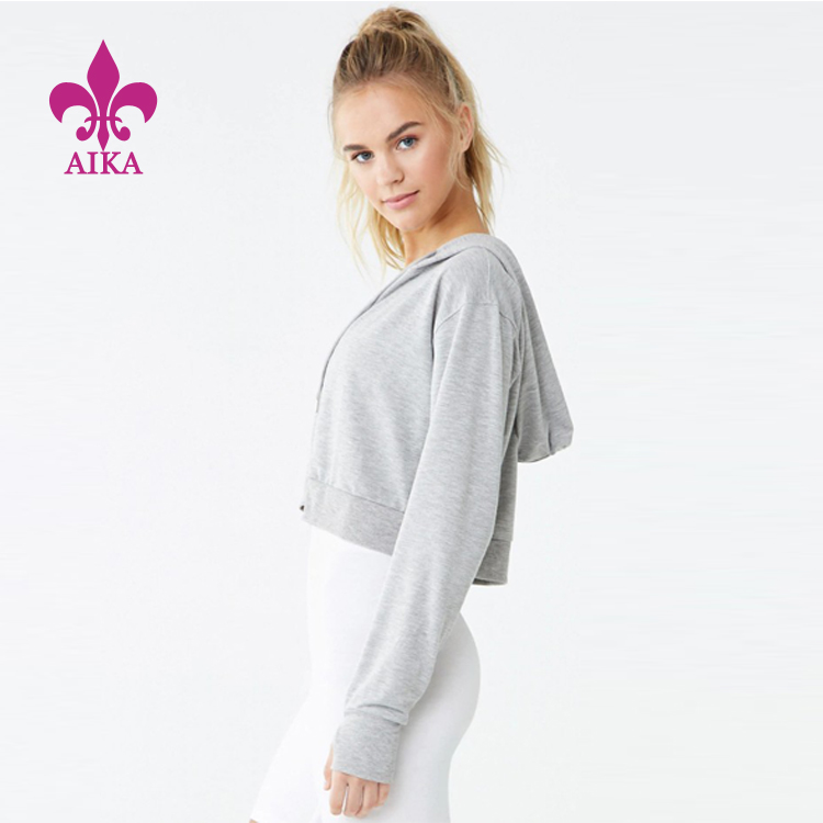 Custom Frist Quality Blank Terry Fabric Crop Gym Yoga Hoodies for Women