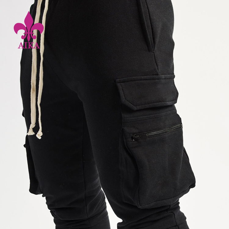 Professional Design Fashion Cotton Pants -
Wholesale High quality OEM custom men black gym track jogger pants with big pockets – AIKA detail pictures