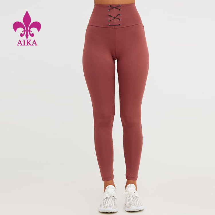 Custom OEM Unique Pull Rope Belt Elastic Waist  Stretchy High Waist Sports Jogging Workout Gym Yoga Leggings