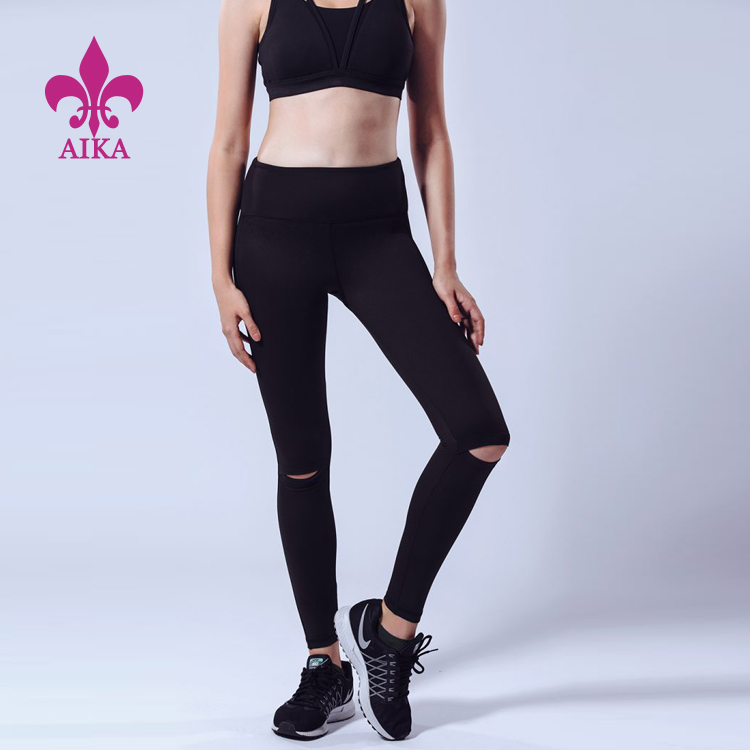 Top Quality Sports Bra Supplier -
 Custom OEM New Fashion Female Solid Color Sexy Hole Trousers Sports Fitness Yoga Leggings – AIKA