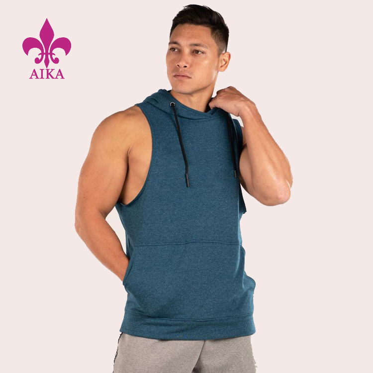 OEM Wholesale Custom Logo Summer First Quality  Blank Fitness Men Gym Sleeveless Hoodies