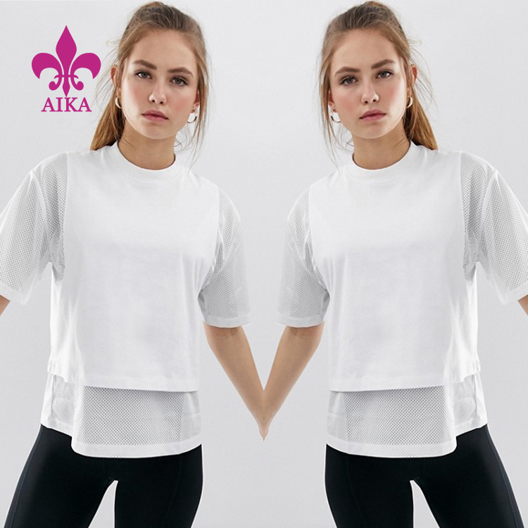 High quality Custom workout sports running white mesh gym t shirts for women