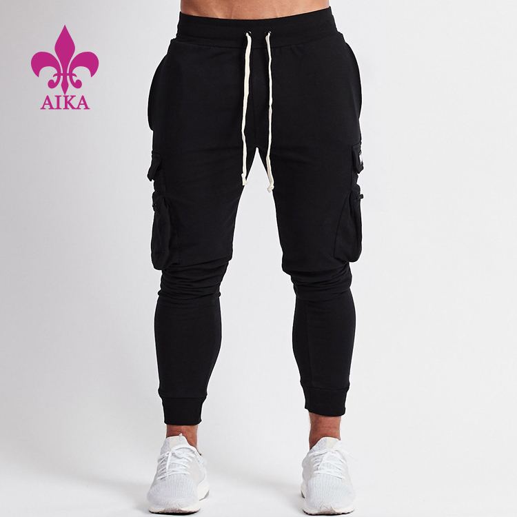 Professional Design Fashion Cotton Pants -
Wholesale High quality OEM custom men black gym track jogger pants with big pockets – AIKA detail pictures