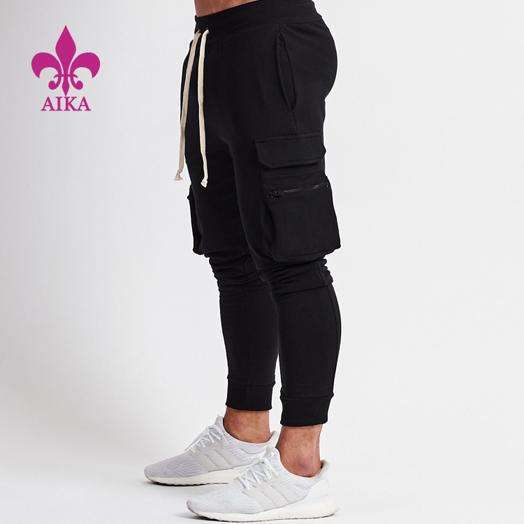 Professional Design Fashion Cotton Pants -
Wholesale High quality OEM custom men black gym track jogger pants with big pockets – AIKA detail pictures