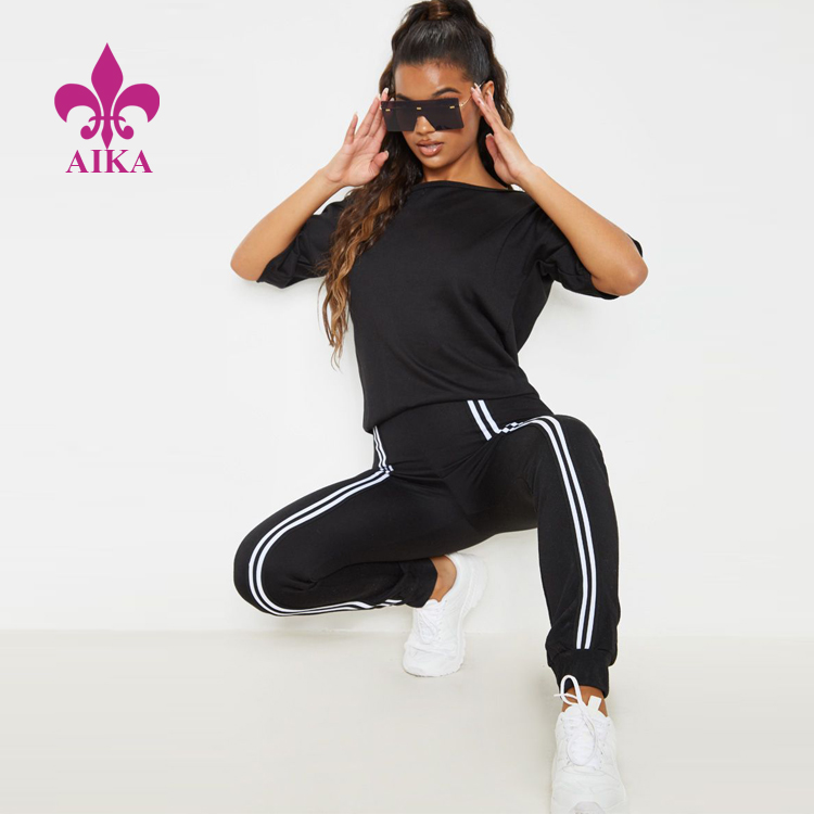 Wholesale Custom Cotton/Polyester Loop Back Waisted Sports Women Stripe Jumpsuit