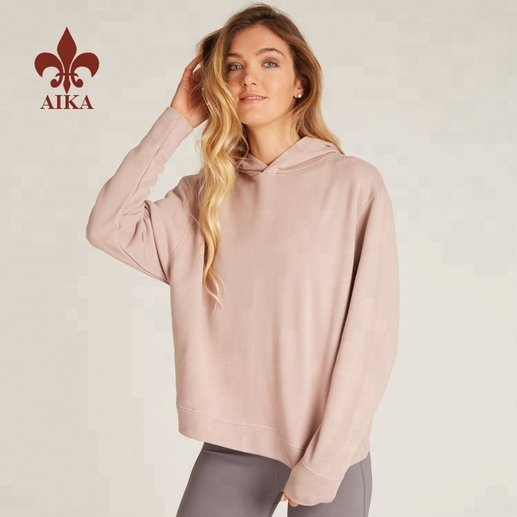 New Design Custom loose fit workout women plain blank pullover hoodies wholesale