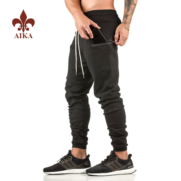 Rapid Delivery for Fitness Sports Pants -
 Hot sale custom Seamless adhesive zipper Designed cotton spandex men black pencil jogger pants – AIKA