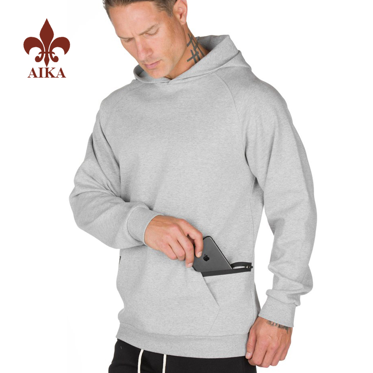 Wholesale loose fit zipped  pocket custom outdoors mens running hoodies