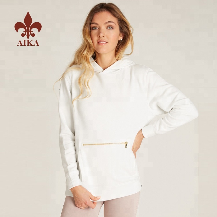 High quality Wholesale customized long zipper pockets women white pullover tracksuits