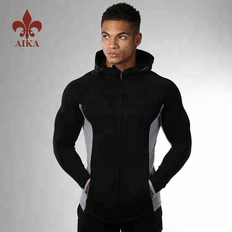 wholesale Muscle mens Fitted Gym Wear slim zipper-up sports hoodies sweatshirts custom