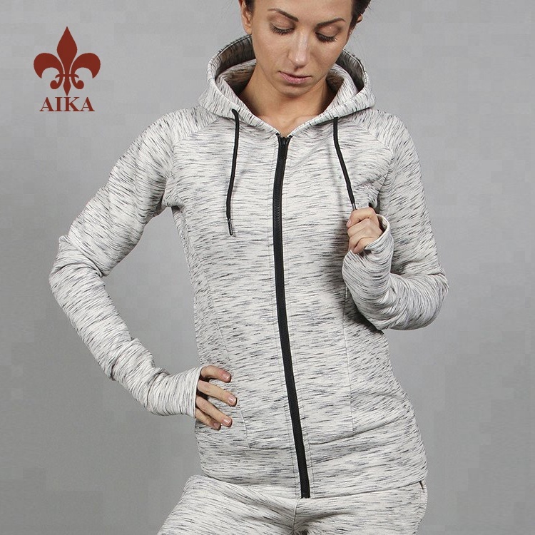 wholesale fashion Custom slim fit polyester spandex plain full zipper hoodies for women