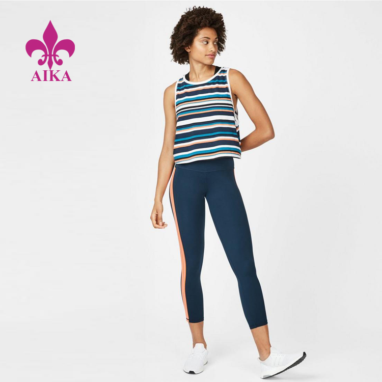 New Arrived Custom Summer Fresh Stripe Crop Workout Sports Women Tank Top