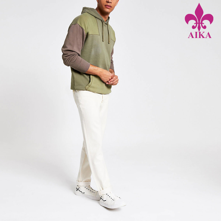 High Quality Contrast Color Long Sleeve Pocket Hoodies for Men