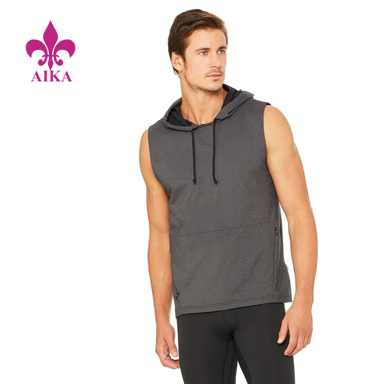 High Quality Custom Sleeveless Invisinble Zip Pocket Pullover Sports Hoodie
