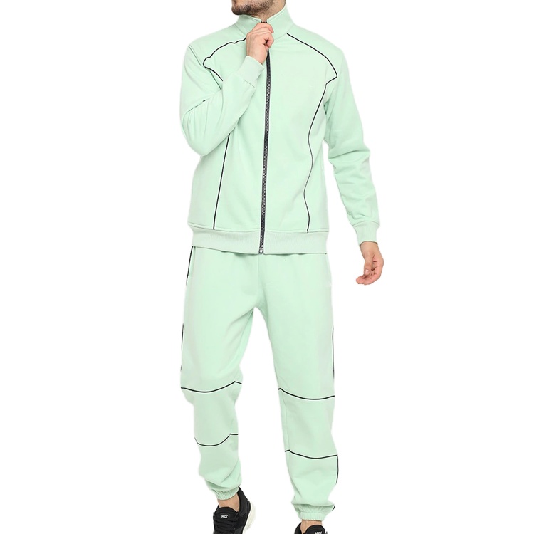 Custom High Neck Breathable Cotton Gym Full Zip Tracksuit For Men