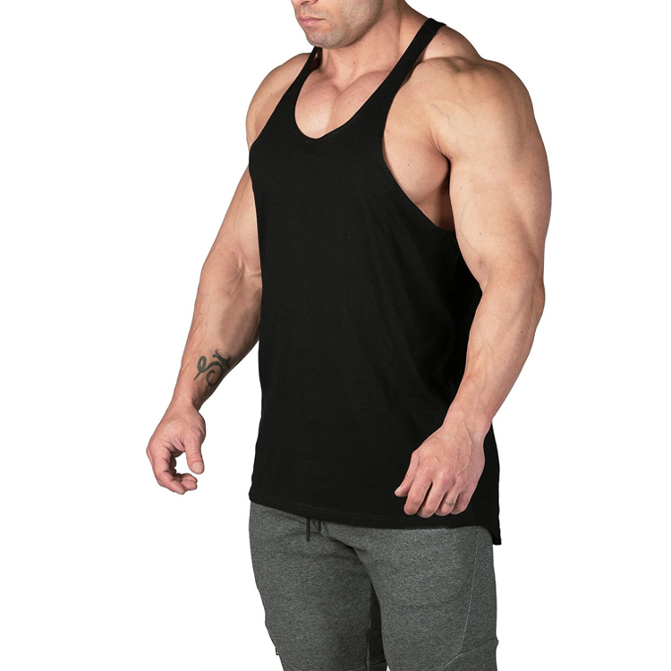 Hot Sale Logo Printing Quick Dry Polyester Spandex Fitness Tank Top For Men detail pictures