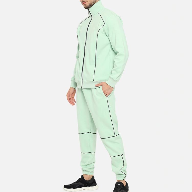 Custom High Neck Breathable Cotton Gym Full Zip Tracksuit For Men detail pictures