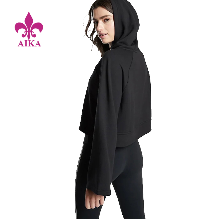 Autumn New Design Long Bell Sleeve Plain Crop Sweatshirt Sports Workout Hoodie for Women